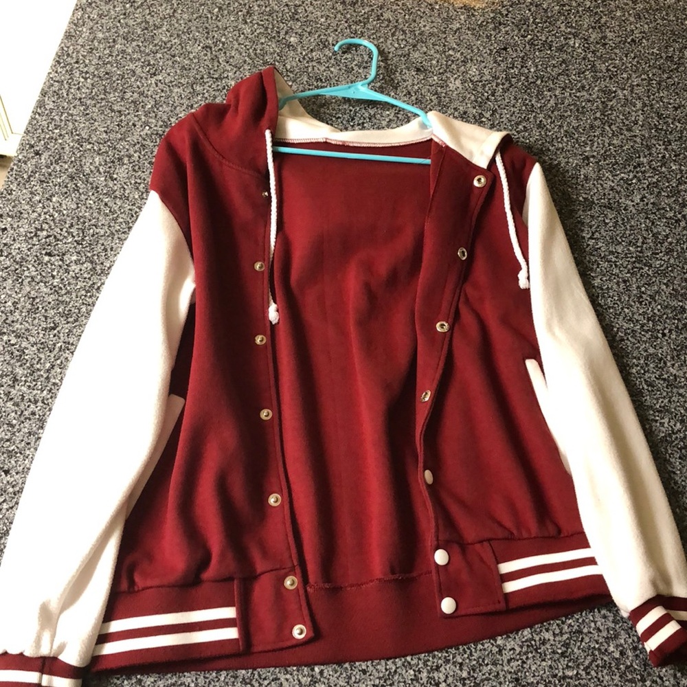 Red and white letterman jacket